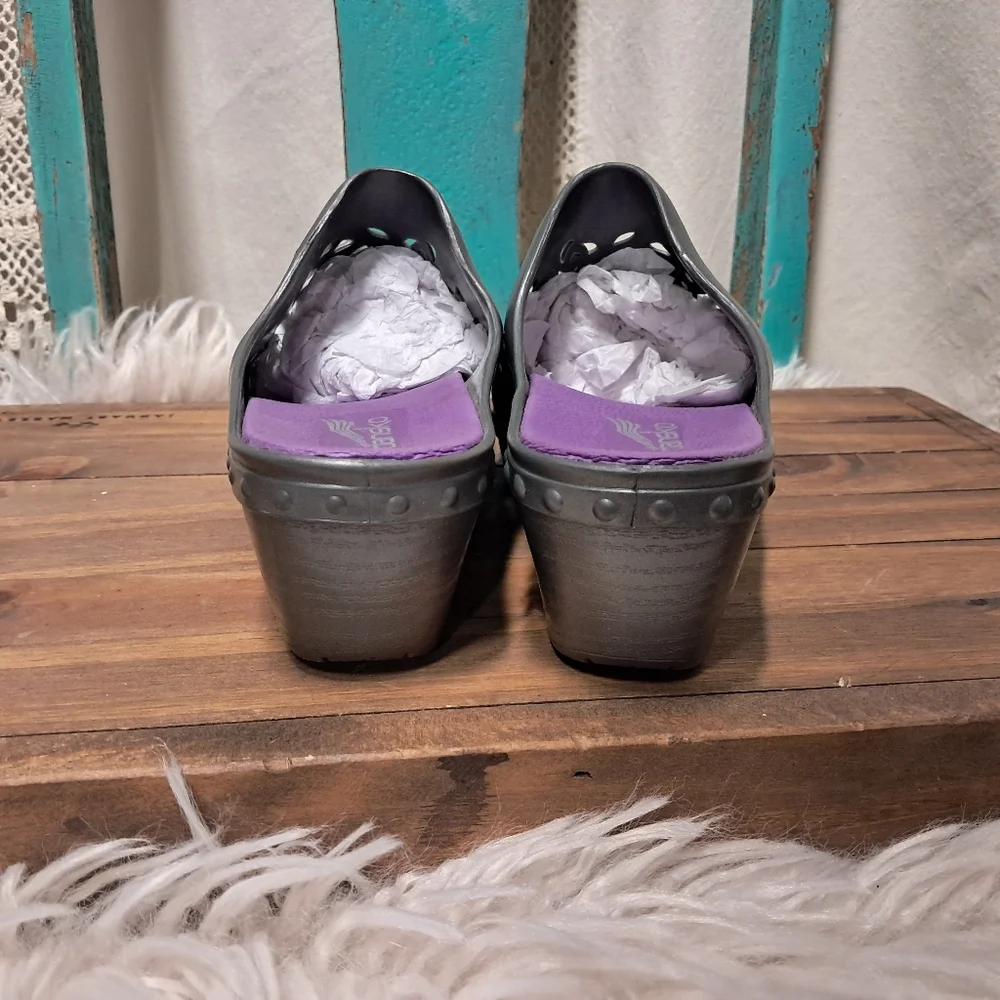 Dansko Gray Cutout Clogs - Picture 6 of 11